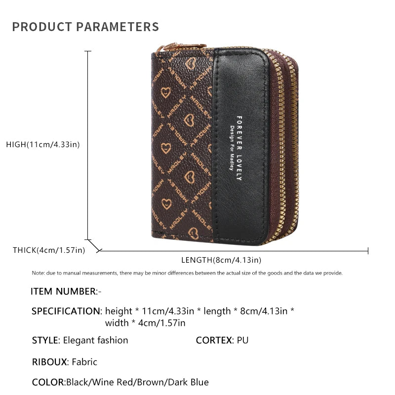 RFID Protection Mini Wallet - Chic Faux Leather with Double Zipper, Multiple Card Slots & Slip Pocket, Compact Classic Clutch
