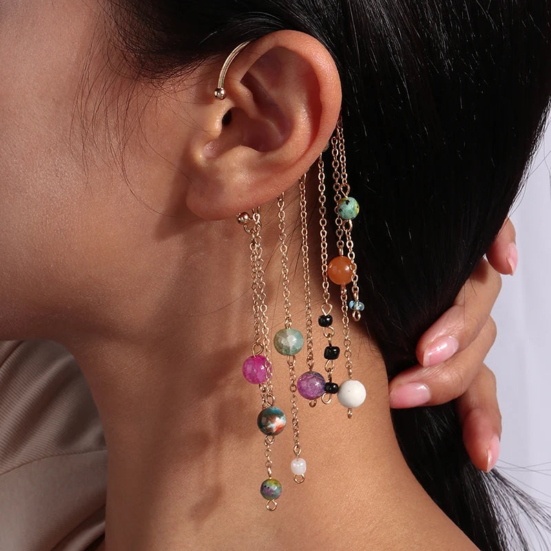 Charm Bohemian Pearls Stone Ear Cuff, Wrap Stud Clip Earrings For Girl, Trendy Earrings Jewelry Bijoux