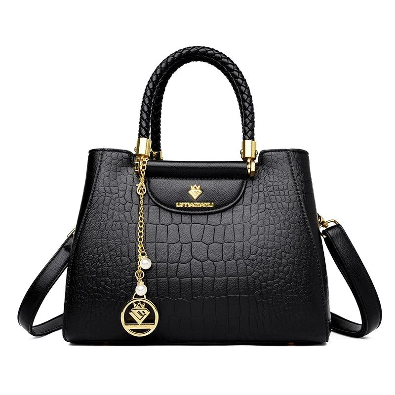 Woven Handle Elegant Handbag for Women High Quality Leather Top-Handle Bags Ladies Shoulder Crossbody Bag Quality Casual Tote