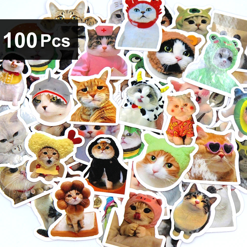 100/500/1000pcs Funny Cat Stickers Cartoon Cute Decals Toy Stationery Guitar Phone Bicycle Laptop Luggage Graffiti Kids Sticker
