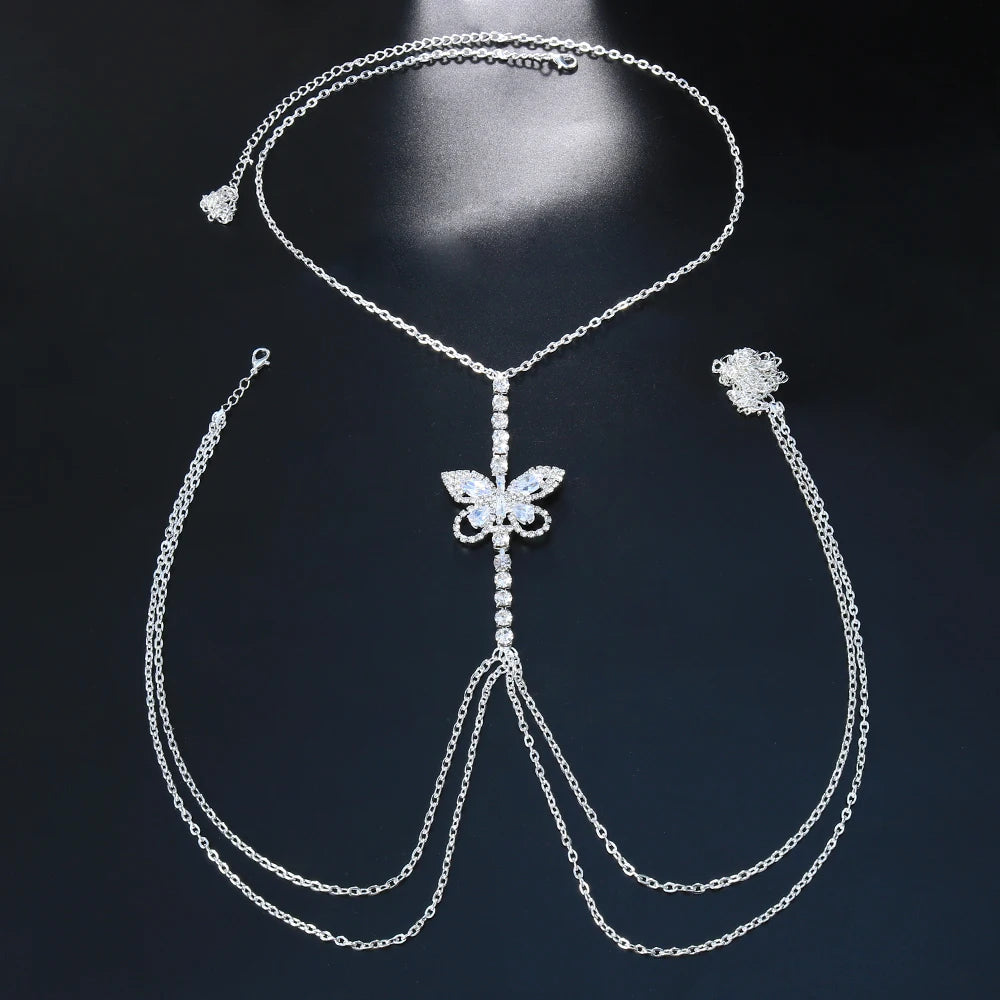 Charming Butterfly Chest Chain, Rave Jewelry Festival Crystal Outfit Beach, Lovely Summer, Sexy Bra Chain Necklace For Women Clothing