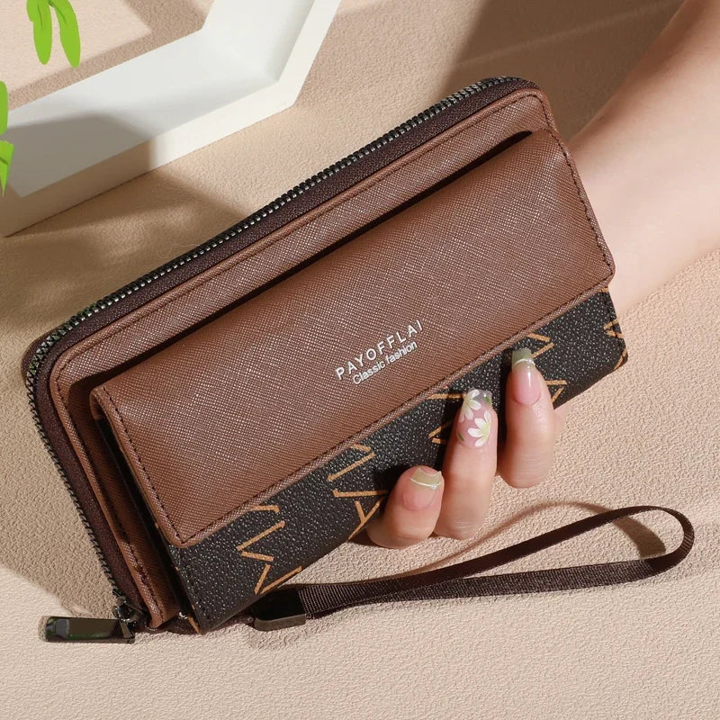 Classic Faux Leather Wallet, Chic Double Layer with Snap Closure, Nice Zippered Card Holder & Photo Compartment, Color blocking