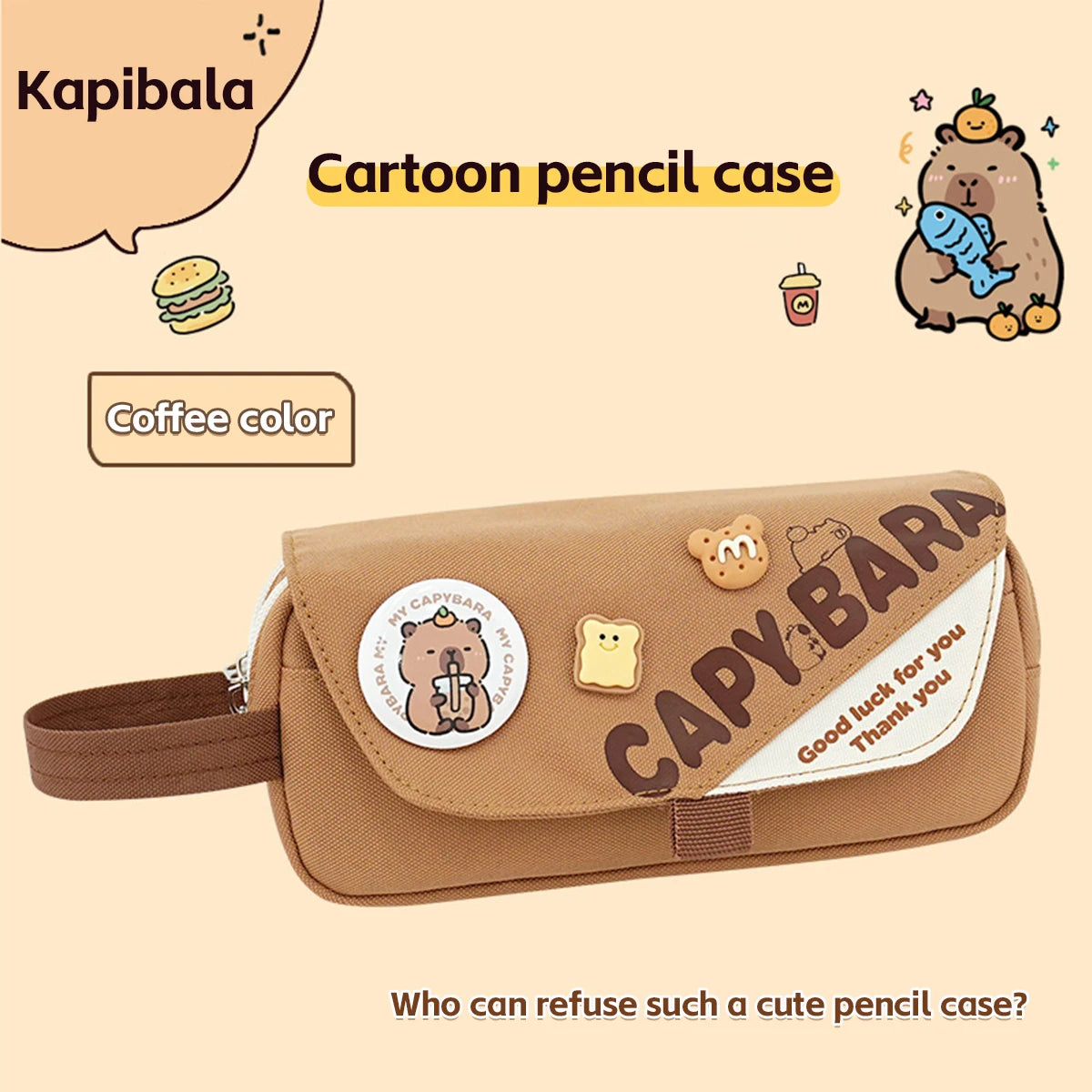 Cappybara 3-Layer Large Capacity Pencil Kawaii Design with Detachable Inner Pockets for Kids/Students (Waterproof&Lightweight)​