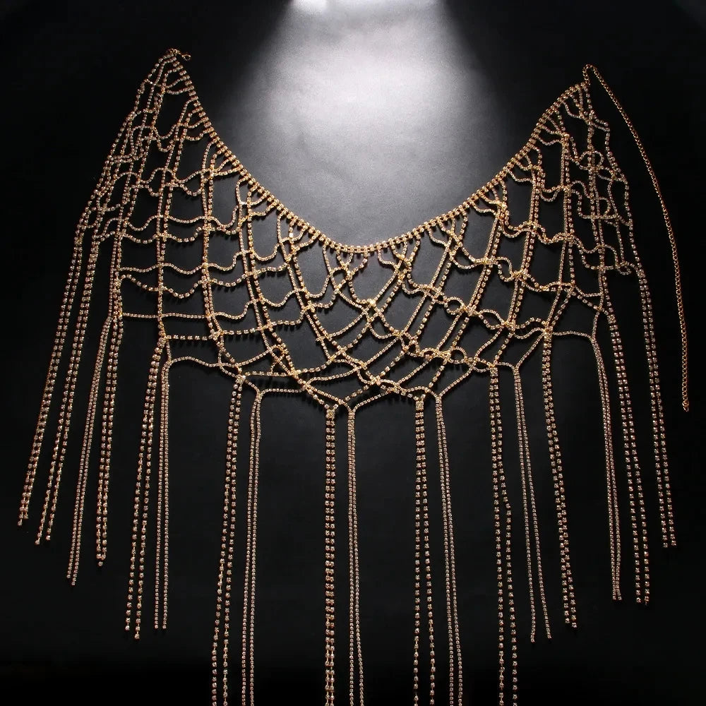 Charm Summer Rhinestone, Tassel Skirts Bikinis Lingerie Accessories, Nightclub Clothing Bling, Unique Sexy Body Chain Dress Jewelry