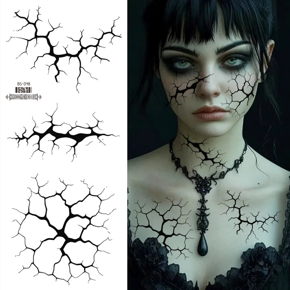 2Sheets Large Halloween Black Lightning Temporary Tattoo Sticker for Halloween makeup – Realistic Vein Design Face Tattoo Body A