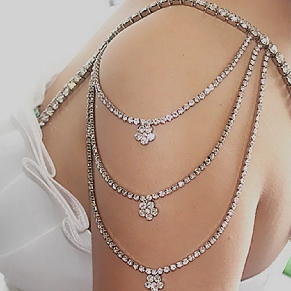 Stonefans Flower Shoulder Strap Luxury Chain Rhinestone Sexy Bra for Women Elegant New Crystal Bra Shoulder Lingerie Accessories