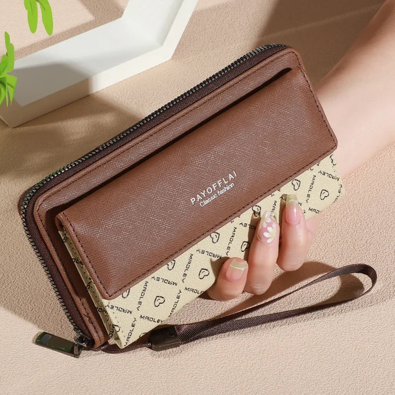 Classic Faux Leather Wallet, Chic Double Layer with Snap Closure, Nice Zippered Card Holder & Photo Compartment, Color blocking