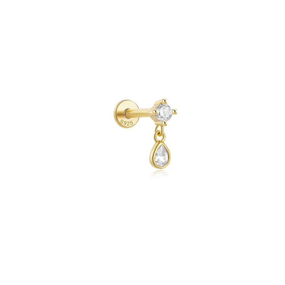 925 Sterling Silver 1pc, Geometry Multi Piercing Stud Earrings For Women, K Gold Simple Elegant Tassel Jewelry, beautiful Gift