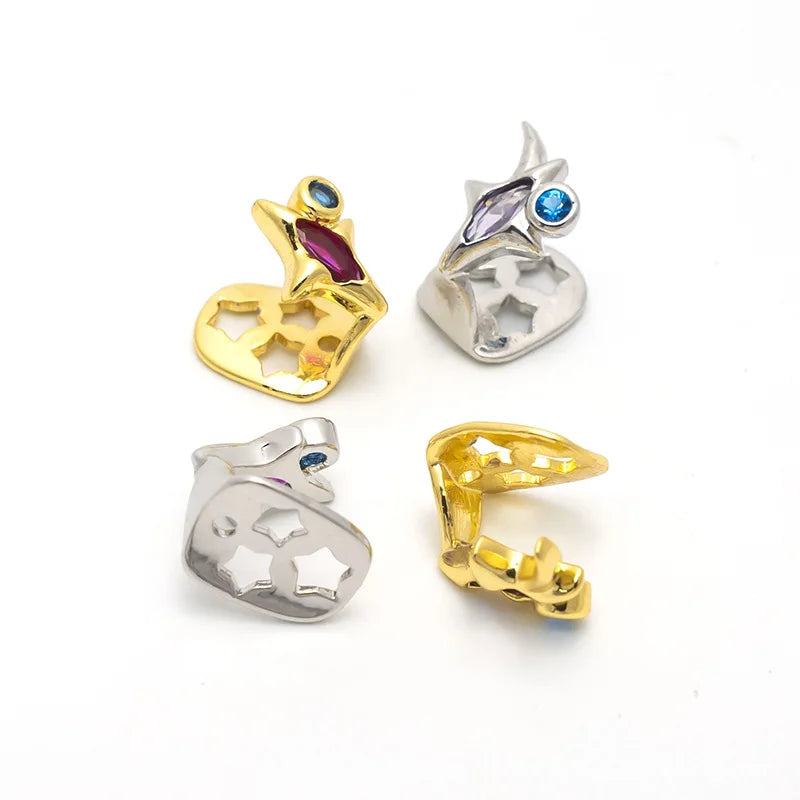 RACHELZ Hip Hop Purple Zircon Star Teeth Grillz Y2K Vintage Single Blue CZ Stone Tooth Caps For Women Men Jewelry Dental Grills