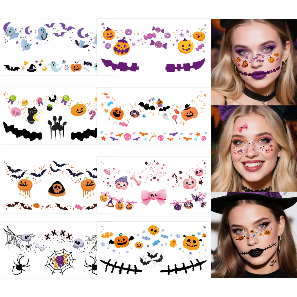 Halloween Blush Face Stickers, Waterproof & Easy to Remove, Cute Temporary Tattoos for Halloween Party Kit, Trendy 8 sheets, Beautiful Halloween Gift 2025