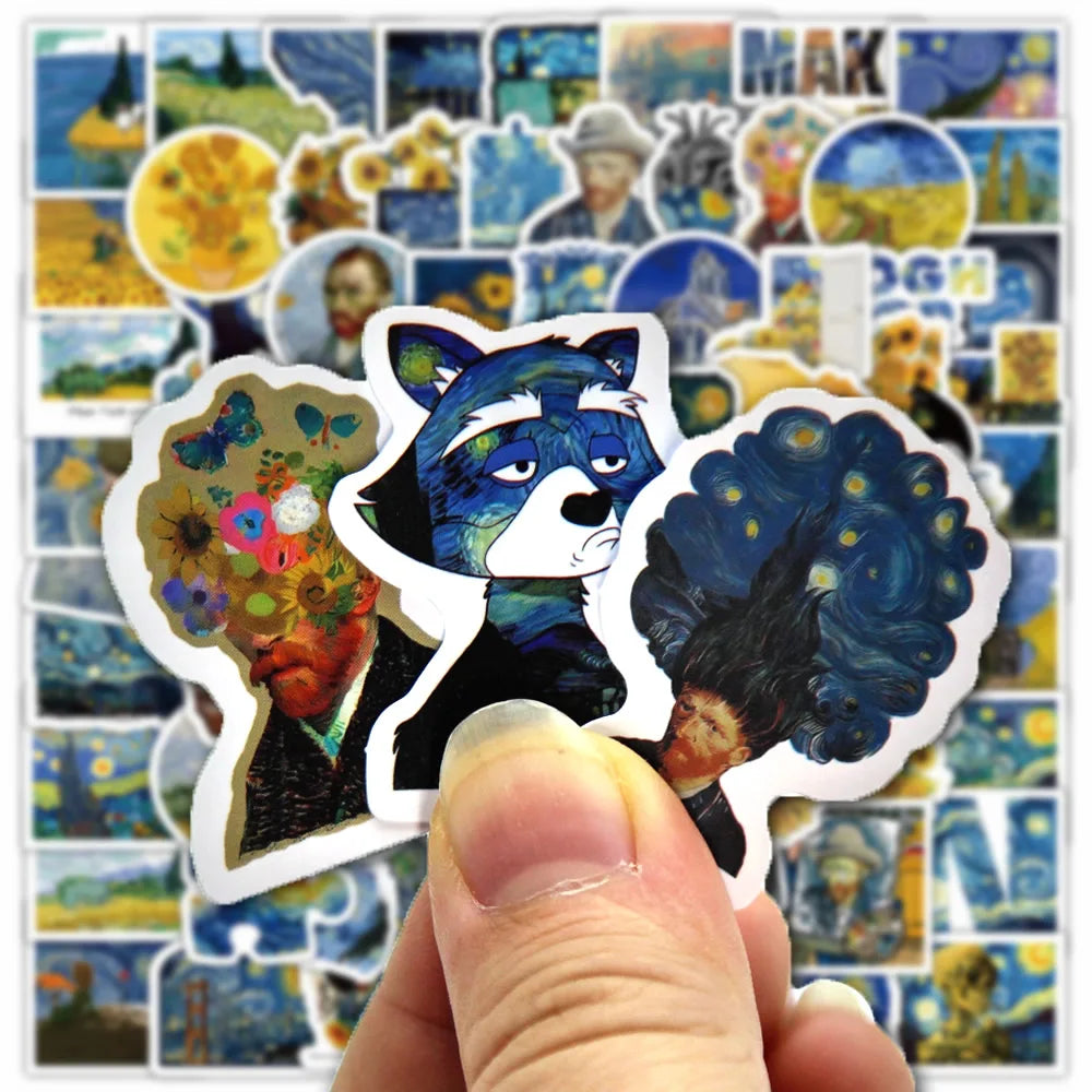 100Pcs Van Gogh Cute Stickers Pack Aesthetic Stationery Supplies Lot Korean Paper Kawaii Office Teacher School Diary Decoration