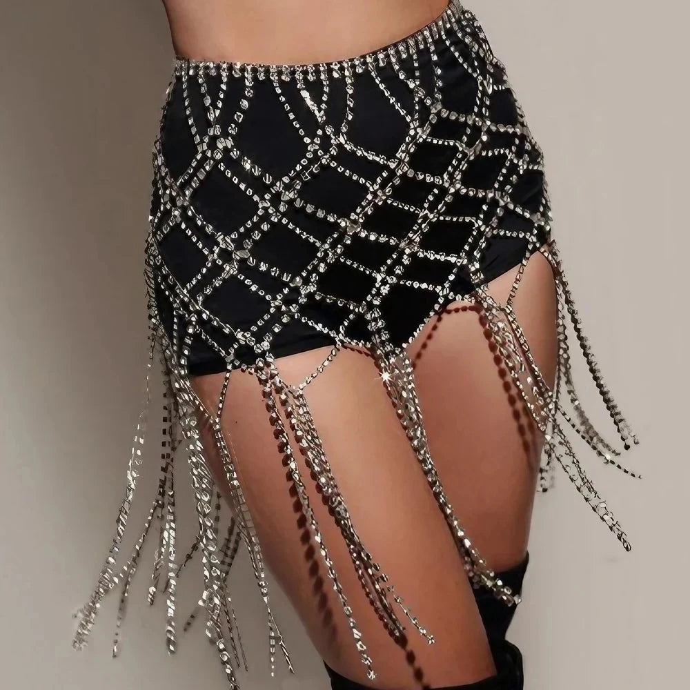 Charm Summer Rhinestone, Tassel Skirts Bikinis Lingerie Accessories, Nightclub Clothing Bling, Unique Sexy Body Chain Dress Jewelry