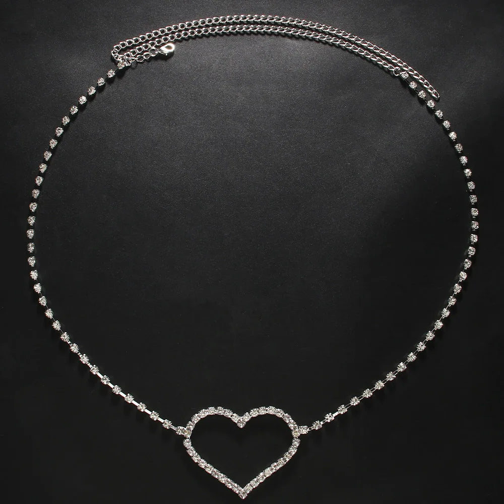 Luxury Rhinestone Hollow Heart Shaped Adjustable Waist Chain for Girls, Sexy Party Belly Body Chains, Adorable Jewelry Accessories Gift For Her