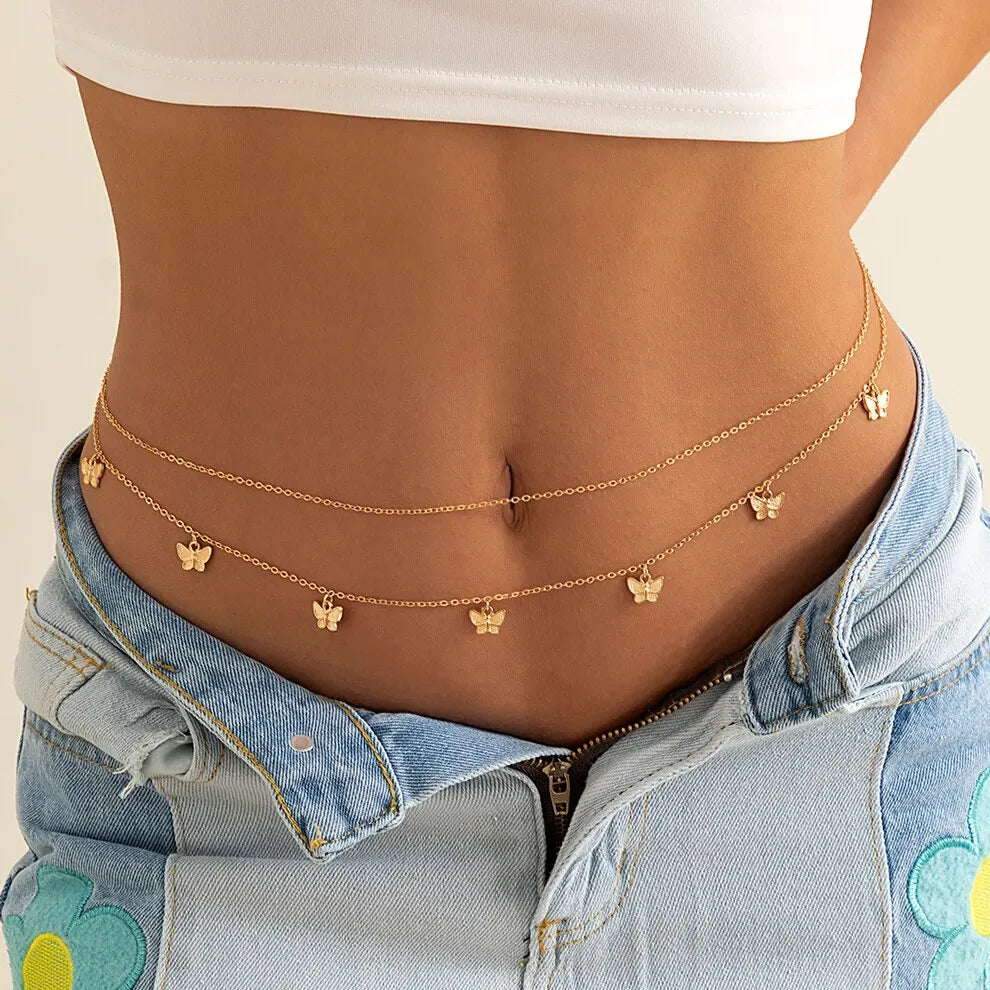 Klassische Retro süße Schmetterling Taille Bauchkette für Frauen Sommer Strand einfache Körperkette Urlaub Schmuck Zubehör Geschenk