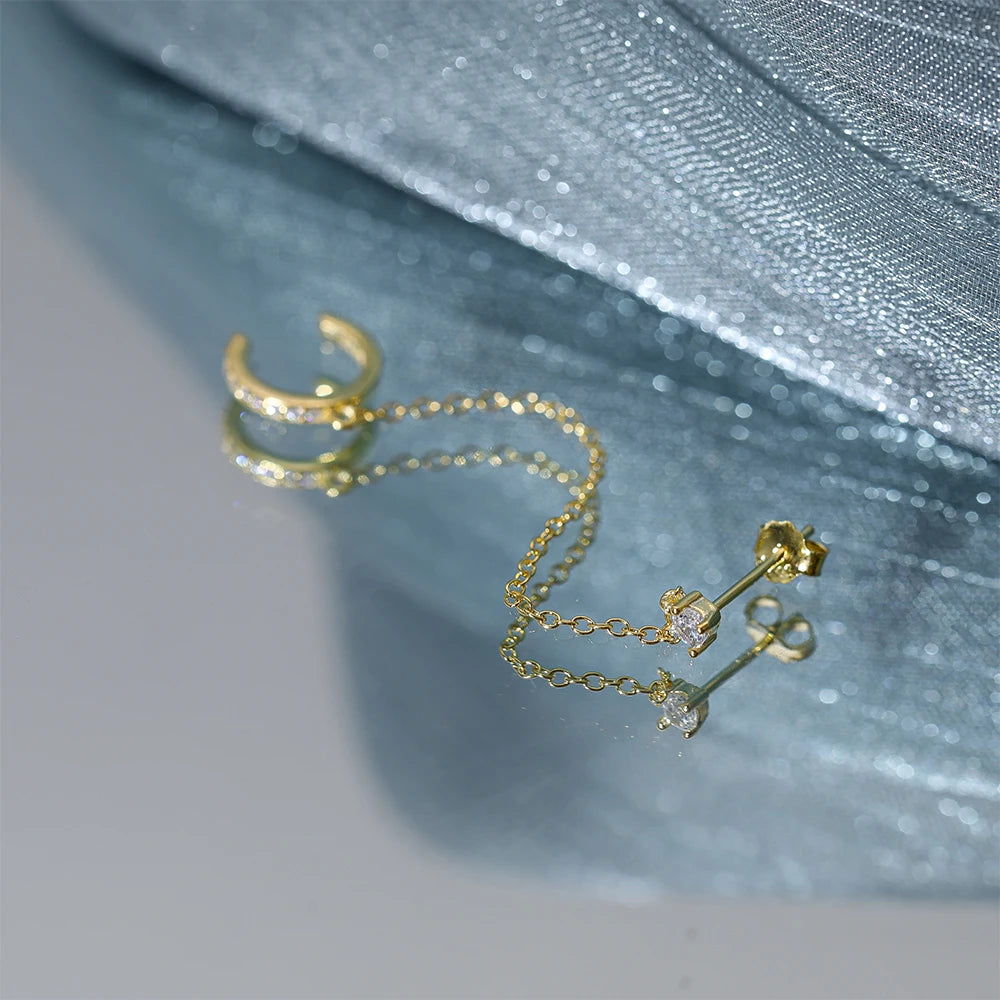 925 Sterling Silver 1pc, Geometry Multi Piercing Stud Earrings For Women, K Gold Simple Elegant Tassel Jewelry, beautiful Gift