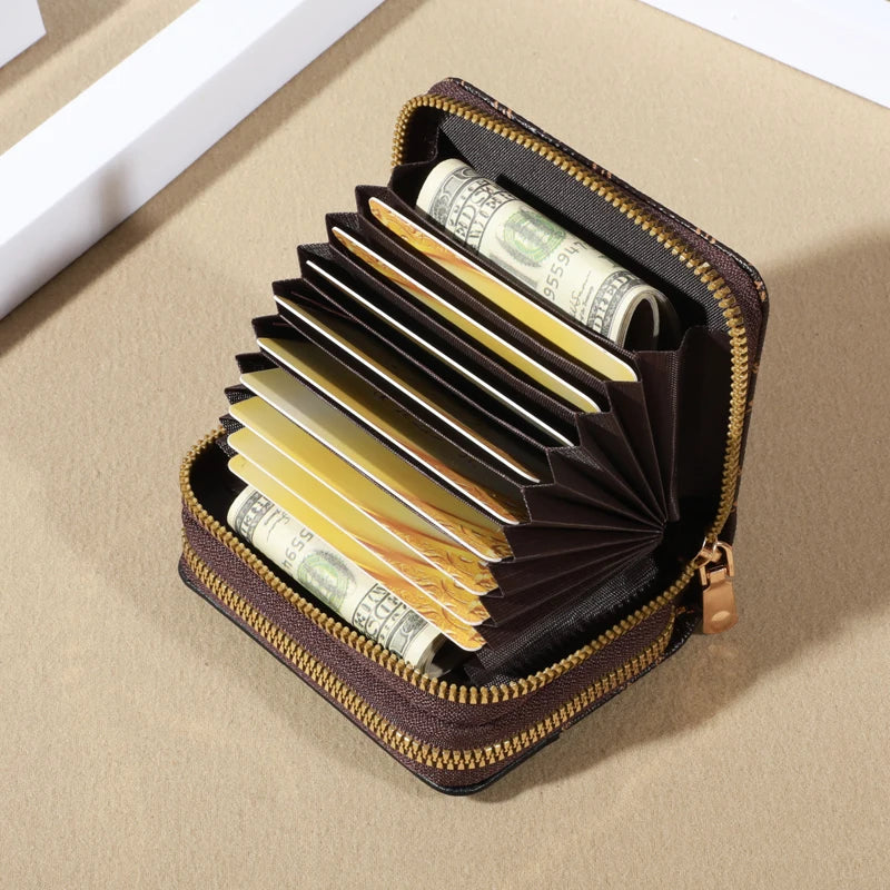 RFID Protection Mini Wallet - Chic Faux Leather with Double Zipper, Multiple Card Slots & Slip Pocket, Compact Classic Clutch