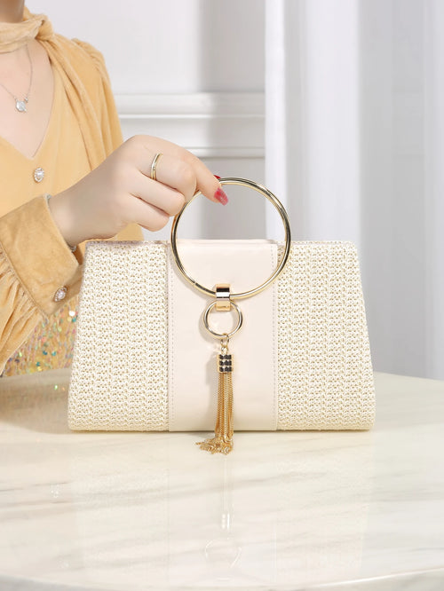 1 Piece Bohemian Resort Woven Large Capacity Clutch Bag, Elegant Ladies Fashion Square Straw Evening Bag
