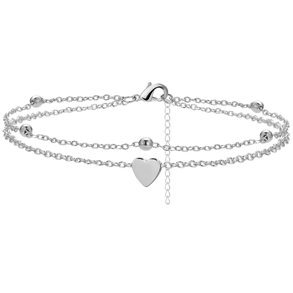 925 Sliver Plated CZ Anklet, Lovely Bracelets for Women Girl, Trendy New Waterproof Heart, Charm Dainty Layer Chain Anklets Jewelry Gifts, Charming Gift For Birthday Or Christmas