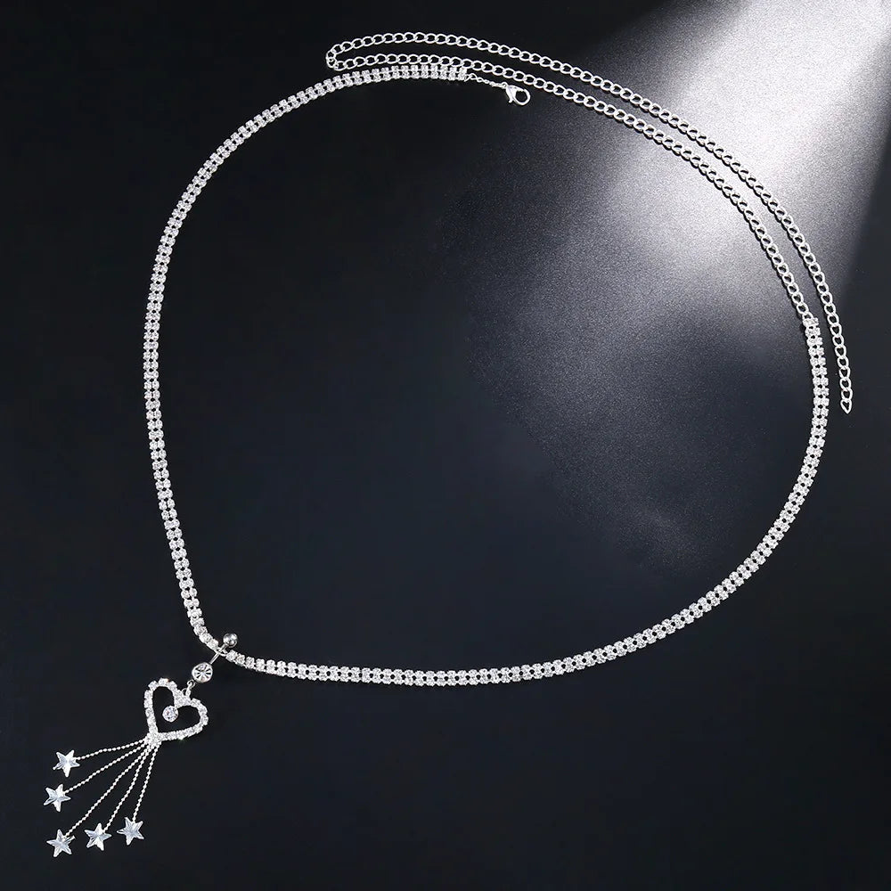 Boho Heart Dangle Rhinestone, Nice Piercing Navel Chain Belly Button Ring with Waist Chain Girls, Pretty Navel Piercing, Lovely Body Jewelry From Veloratok
