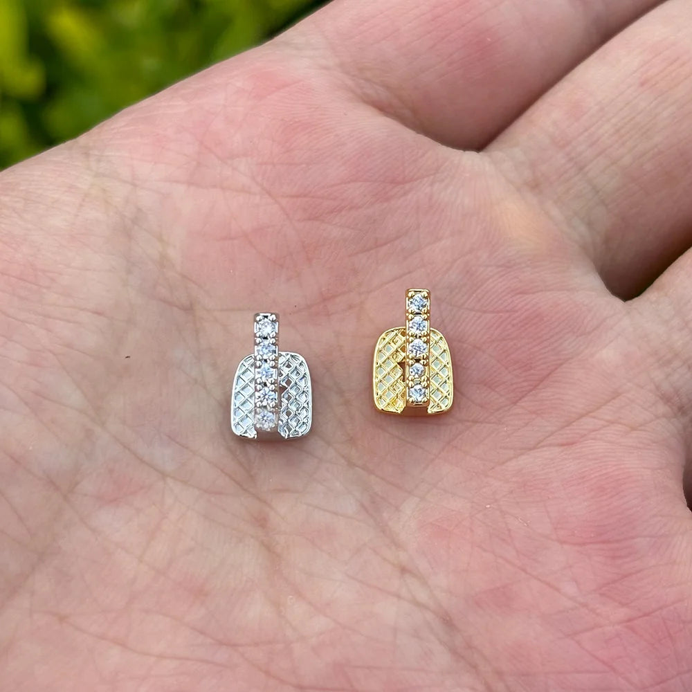 Beautiful Vertical Bar CZ Stone Tooth Caps Braces Hip Hop Single Shiny 5 Zircon Teeth Grillz For Women Men Jewelry Dental Grills