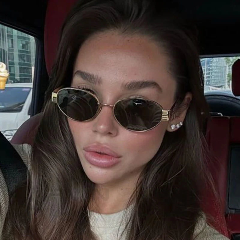 Charming Fashion Oval Sunglasses For Women, Lovely Retro Trend Outdoor Metal Sun Glasses, High Quality Classic Luxury And Eyewear UV400 Goggles