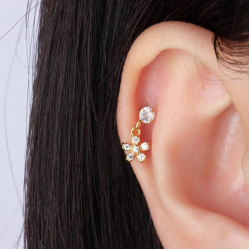 925 Sterling Silver 1pc, Geometry Multi Piercing Stud Earrings For Women, K Gold Simple Elegant Tassel Jewelry, beautiful Gift