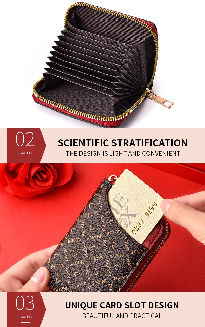 New Girl's Small Wallet Premium Sense Personality Lady, Credit Card Holder Fashion Multi-Slot Zipper Credit Card Wallet  Women's