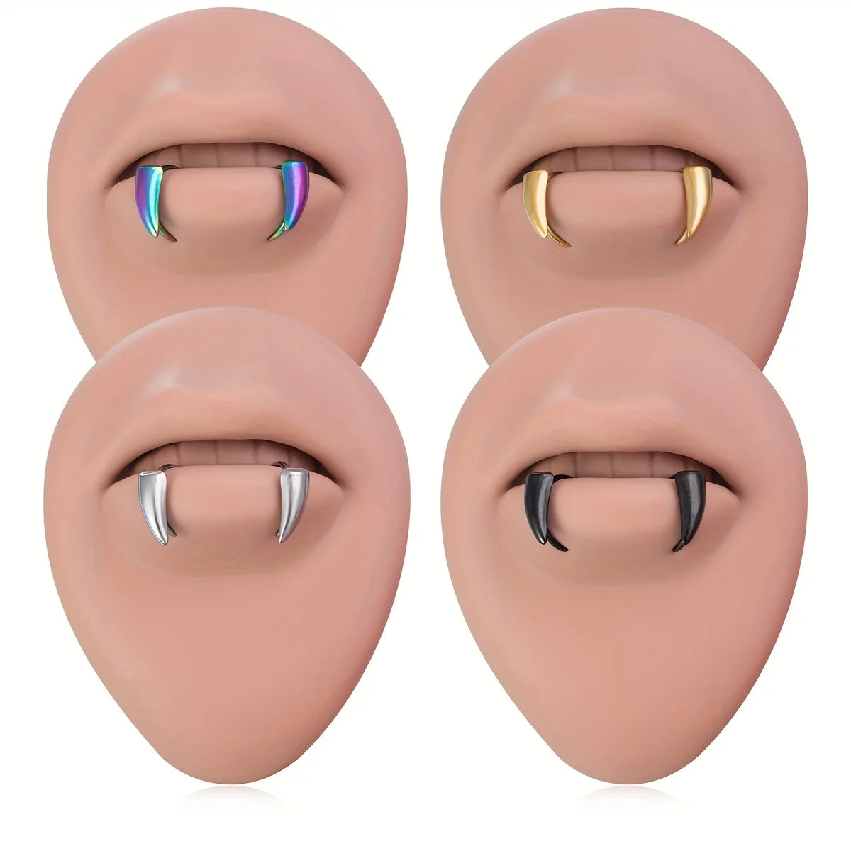 1Pair Stainless Steel Vampire Fangs Lip, Rings Hip Hop Punk Gothic, Style Fake Piercing Teeth Jewelry for Men and Women, Halloween 2025