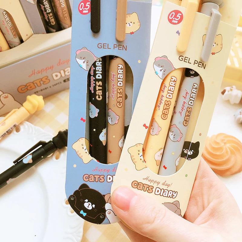 2pcs/box Kawaii stationery office accessories School supplies kit Gift Cat Cute pens aesthetic Black Ink Gel Pen Ballpoint pen