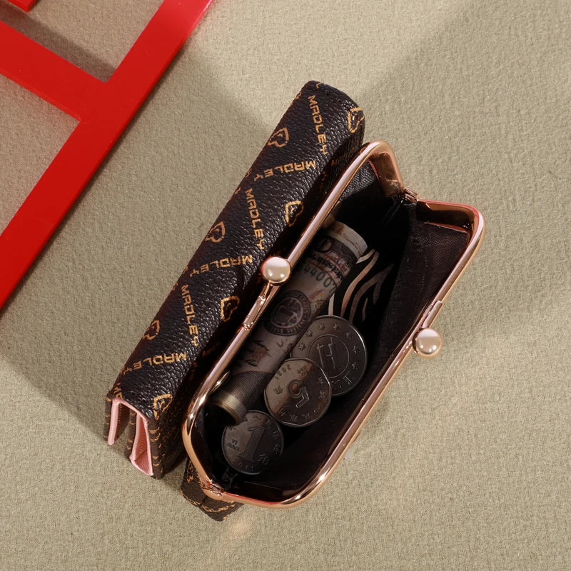 New Wallet Women's Wrist Strap Short Old Flower Zero Wallet Large Capacity Coin Clip Bag Letter Multi Card Card Bag Money Clip