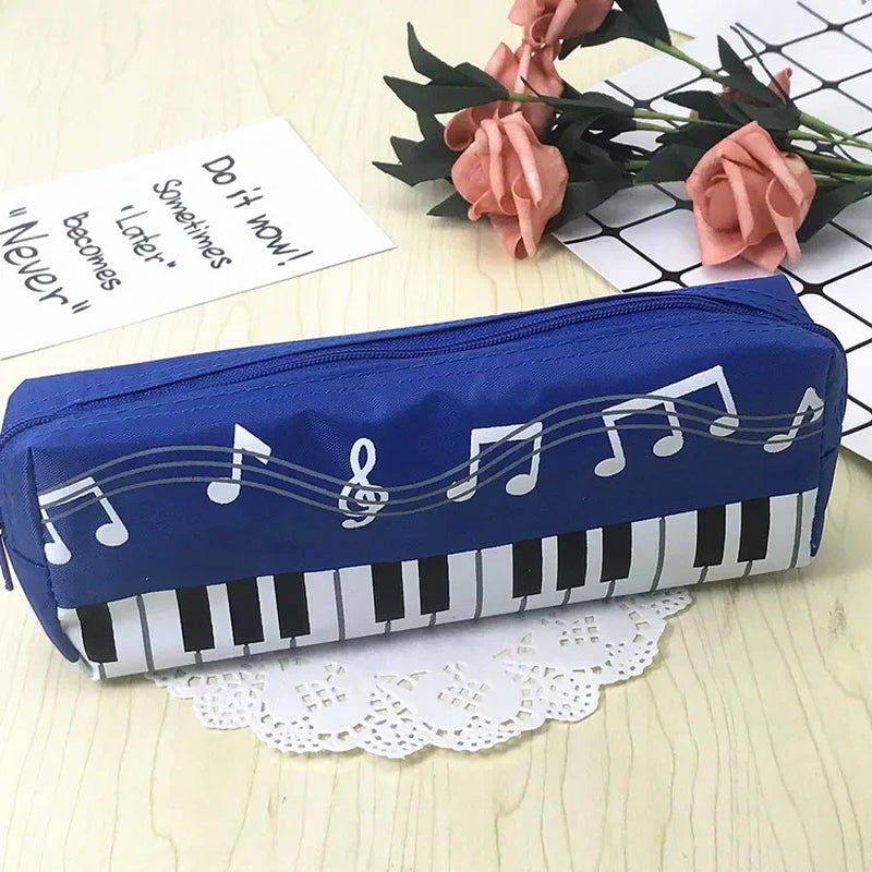 Classic Music-Themed Pencil Bag Piano Score Note Pattern Student Stationery Bag Zipper Handle Large Capacity Pencil Cases
