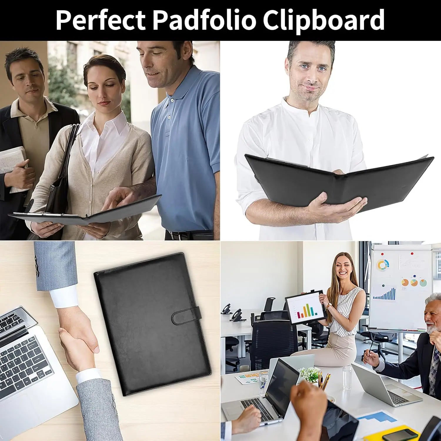New A4 Letter Size Professional Padfolio with Clipboard, Faux Leather Portfolio Folder Binder, for Business Office Conference