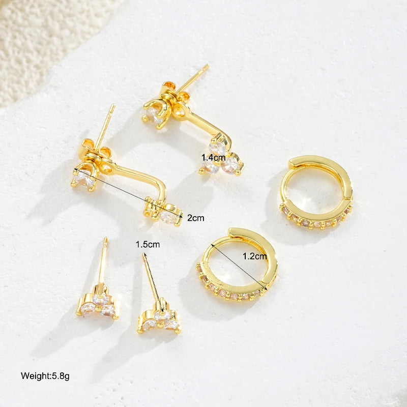 6Pcs/Set Geometric Irregular Zircon Hoop Earrings for Women Gold Silver Color Floral Stud Earring Set Fashion Jewelry Party Gift