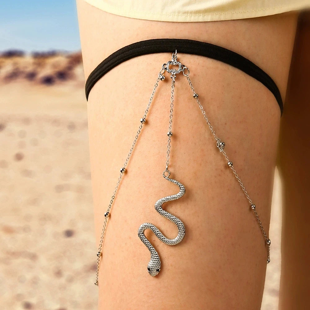 Boho Elastic Band Crystal Leg Thigh Chain for Women Summer Beach Sexy Tassel Multilayer Adjustable Body Jewelry Dress Decorate
