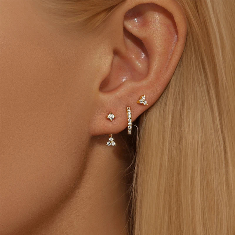 6Pcs/Set Geometric Irregular Zircon Hoop Earrings for Women Gold Silver Color Floral Stud Earring Set Fashion Jewelry Party Gift