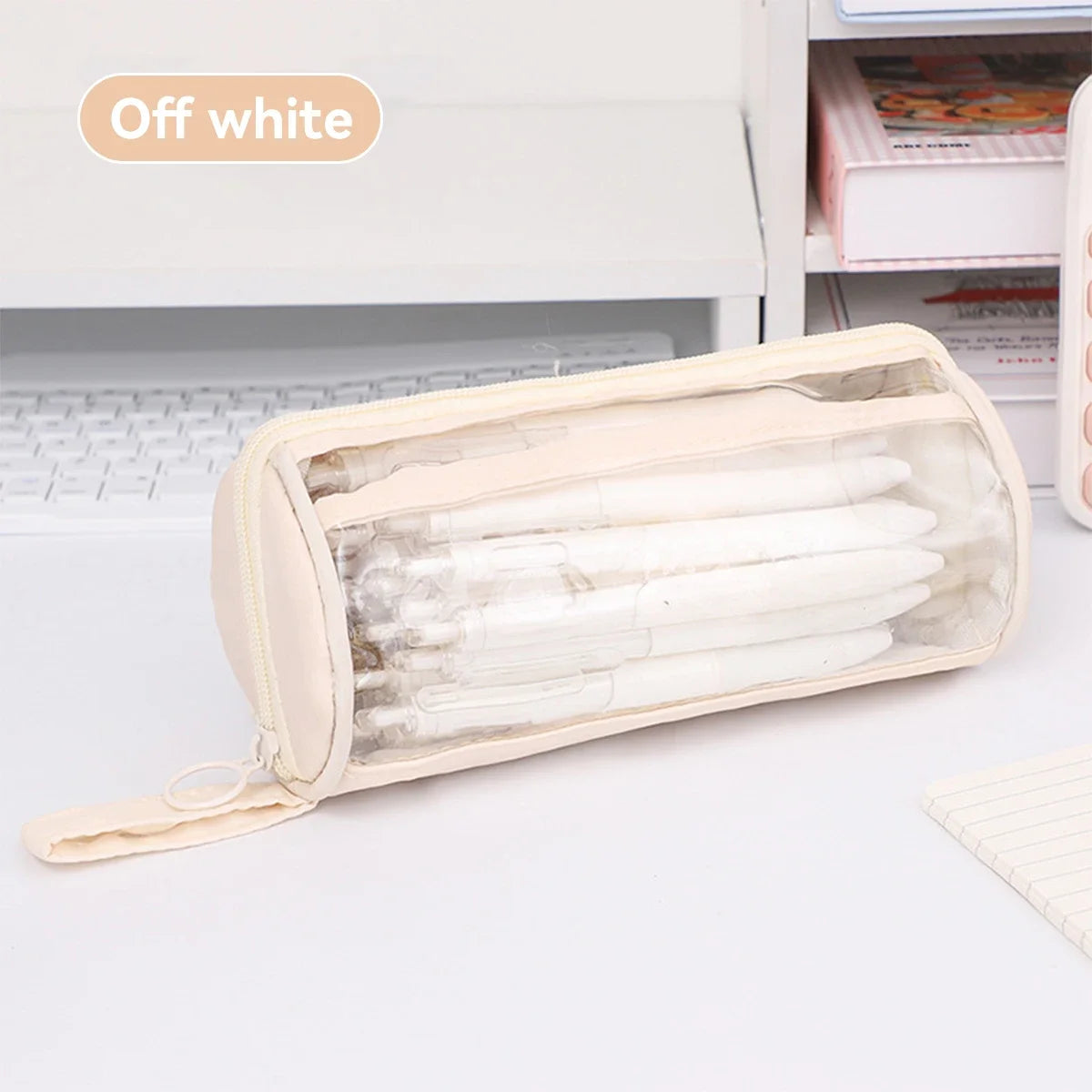 Frosted Transparent Pencil Case Double Layer School Organizer with Keychain Cute Aesthetic Stationery Box for Teens Girls & Boys