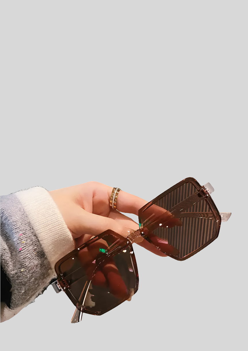 Big Frame Vintage Sunglasses Women, Elegant Square Sun Glasses Retro Eye Glasses Goggle for Female Polygon Sunglasses  