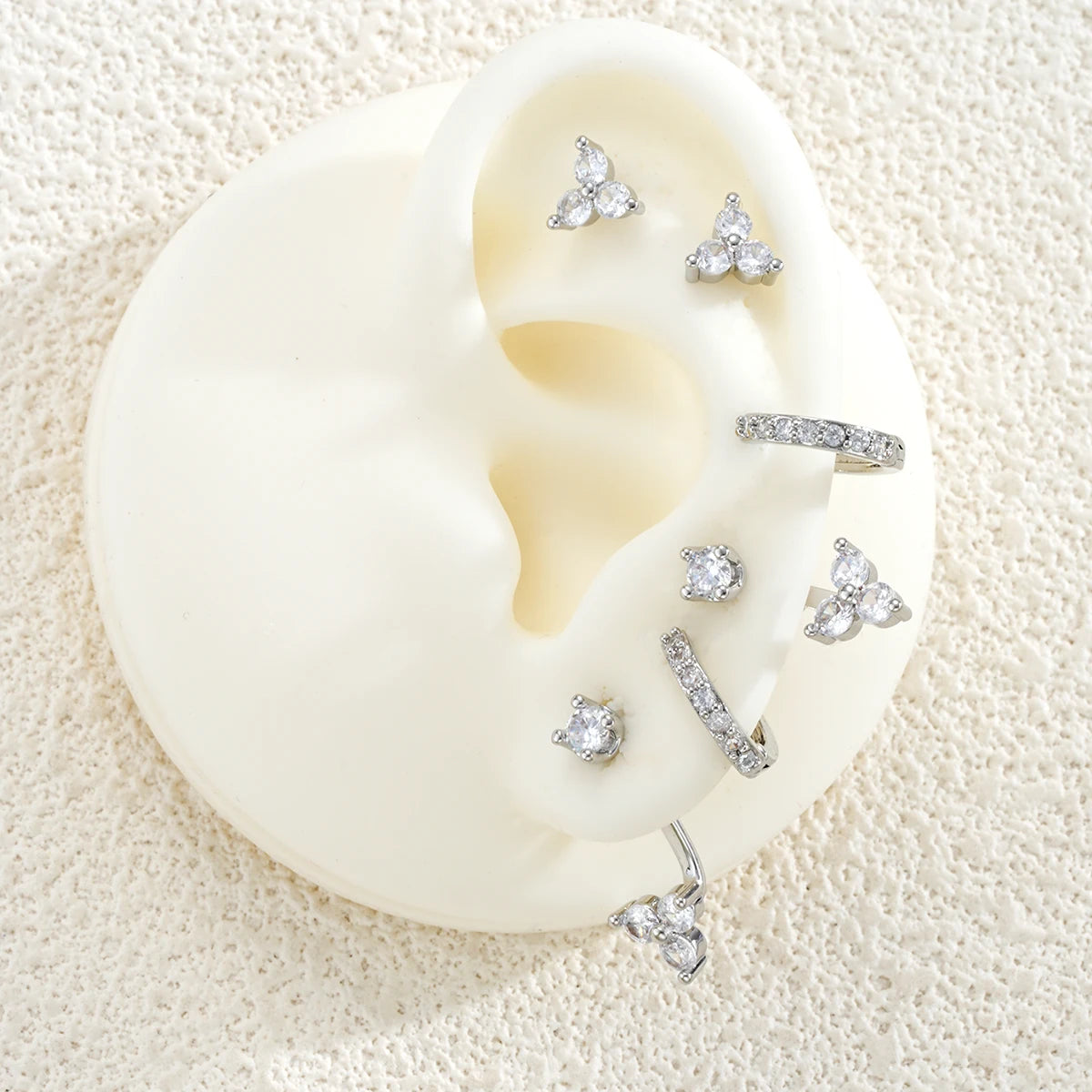 6Pcs/Set Geometric Irregular Zircon Hoop Earrings for Women Gold Silver Color Floral Stud Earring Set Fashion Jewelry Party Gift