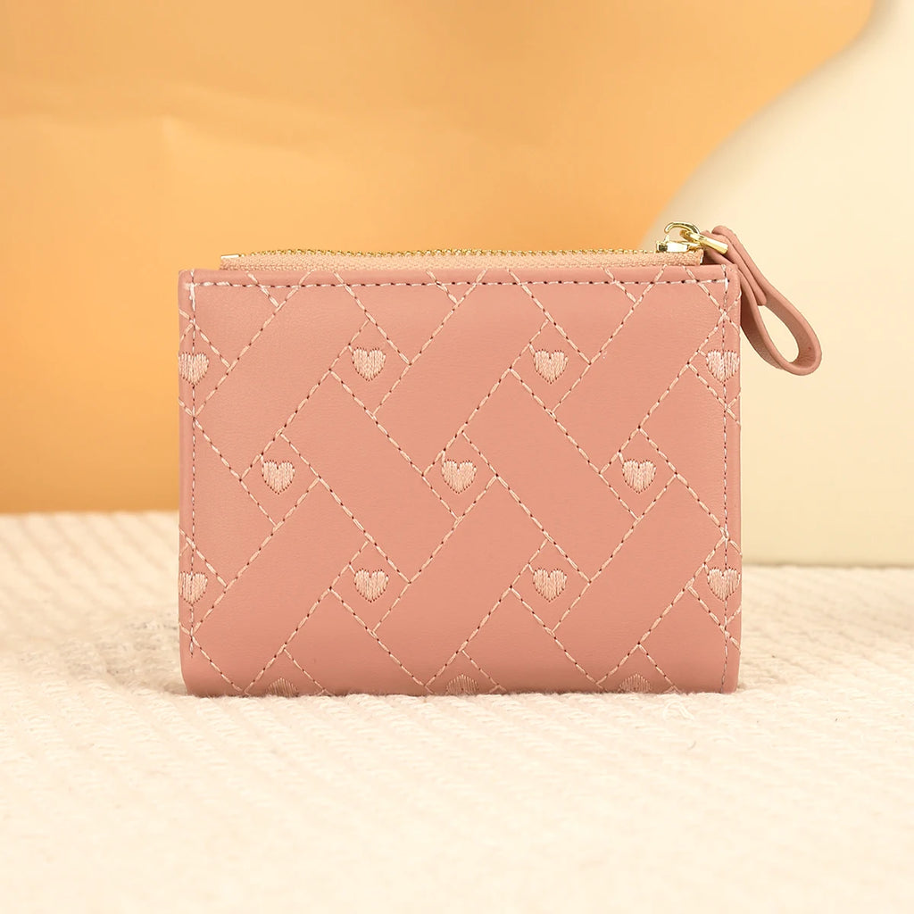Women'S Short Wallet with Heart-Shaped Embroidery Thread, Zero Wallet, Zipper Buckle, Women'S Multi Card Slot Card Bag, Fashiona