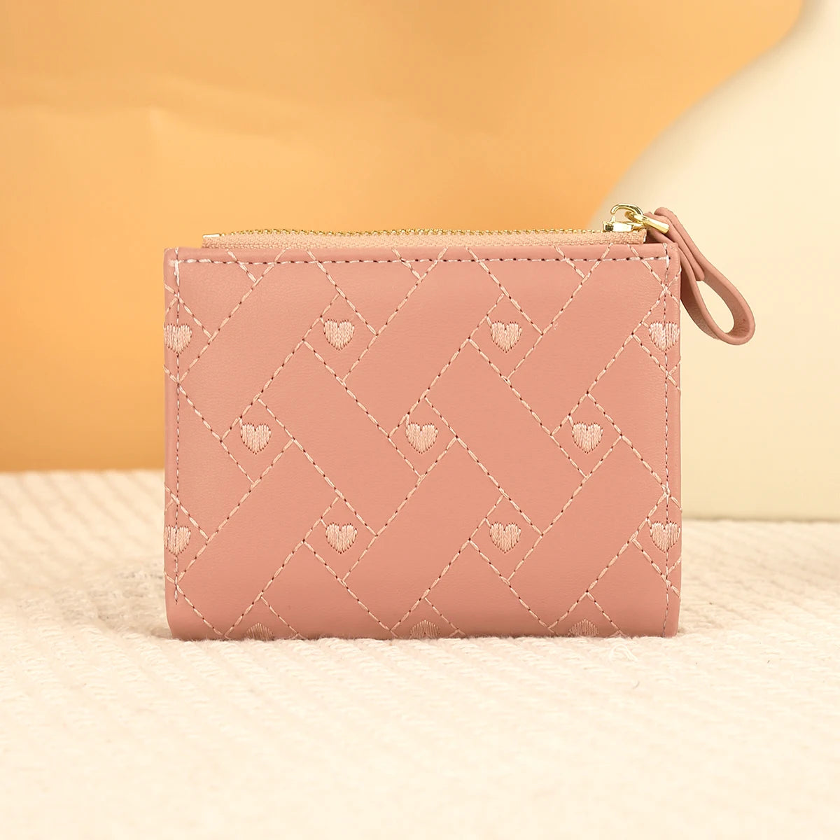 Women'S Short Wallet with Heart-Shaped Embroidery Thread, Zero Wallet, Zipper Buckle, Women'S Multi Card Slot Card Bag, Fashiona
