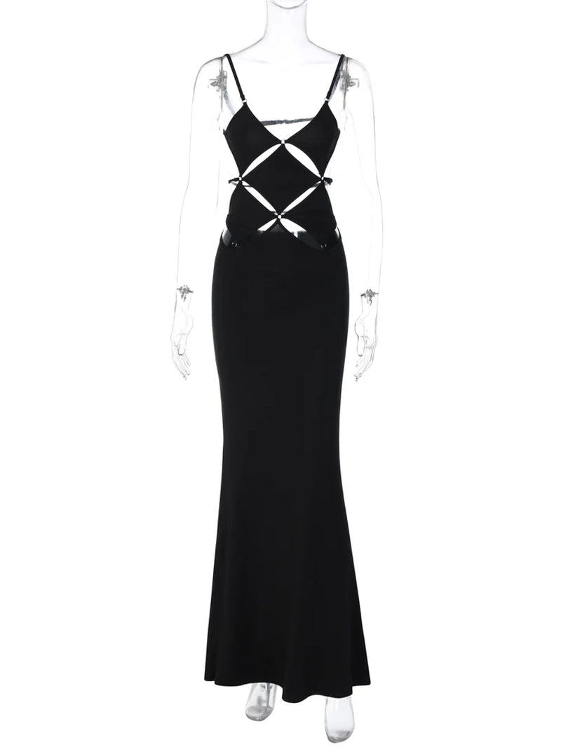 2025 Spring Solid Slips V Neck Hollow Out Backless Sexy Bodycon Maxi Dress Women Fashion Outfits Birthday Vacation Y2K