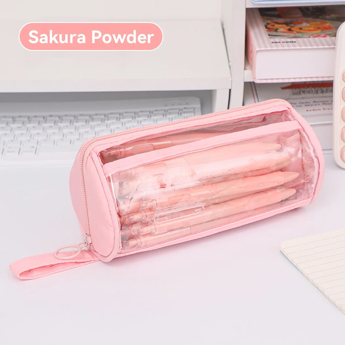 Frosted Transparent Pencil Case Double Layer School Organizer with Keychain Cute Aesthetic Stationery Box for Teens Girls & Boys