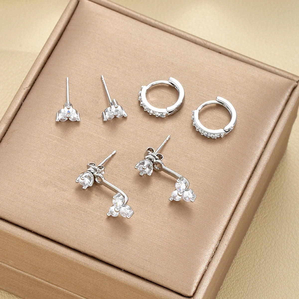 6Pcs/Set Geometric Irregular Zircon Hoop Earrings for Women Gold Silver Color Floral Stud Earring Set Fashion Jewelry Party Gift