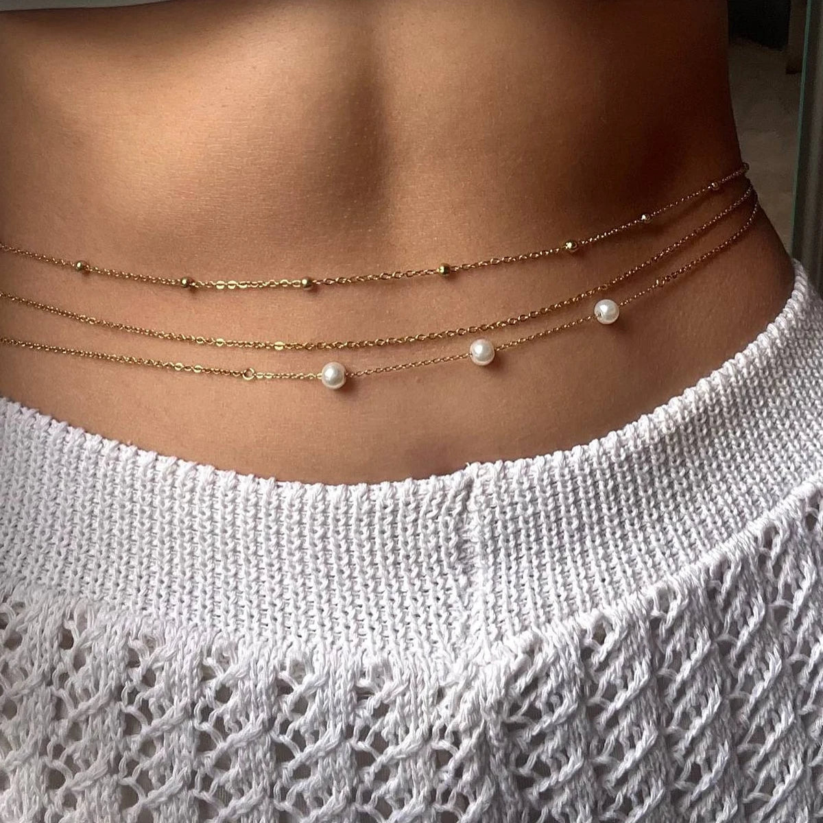 3Pcs Simple Boho Bikini Belly Chains for Women Sexy Gold Silver Color Imitation Pearl Waist Chain Trendy Summer Beach Body Chain