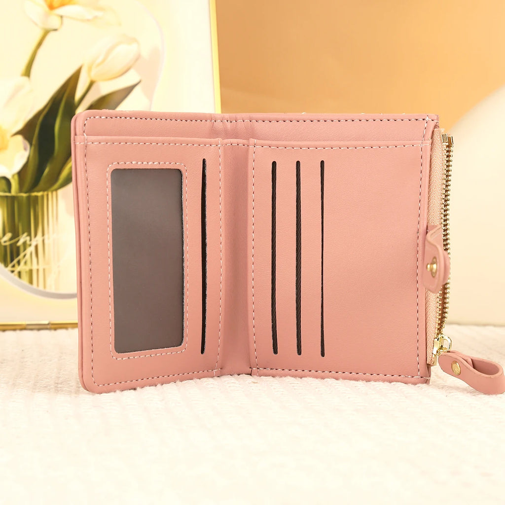Women'S Short Wallet with Heart-Shaped Embroidery Thread, Zero Wallet, Zipper Buckle, Women'S Multi Card Slot Card Bag, Fashiona