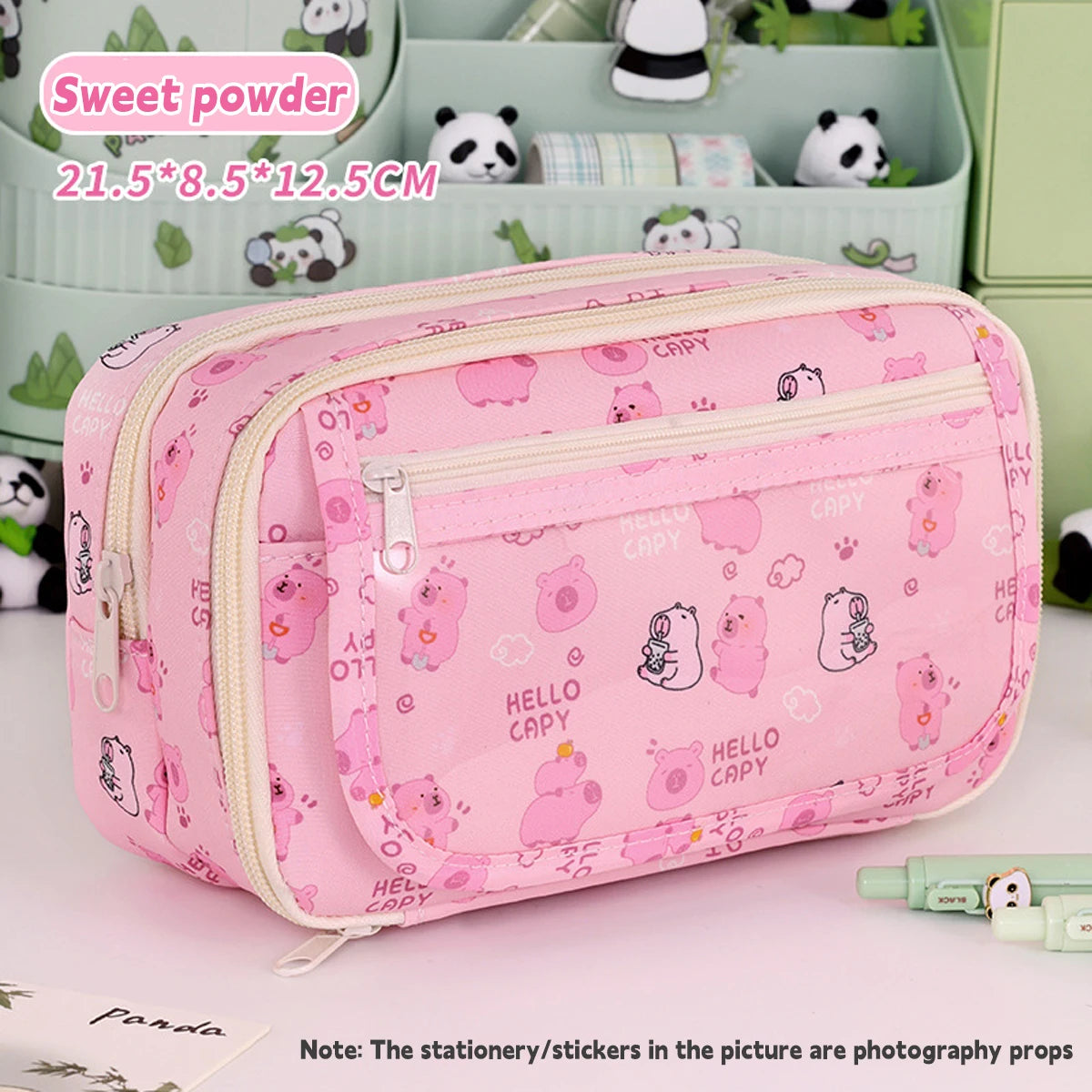Kawaii Transparent Pencil Bag Large Capacity Korean School Organizer with 5 Compartments Waterproof Cosmetic Storage for Teens