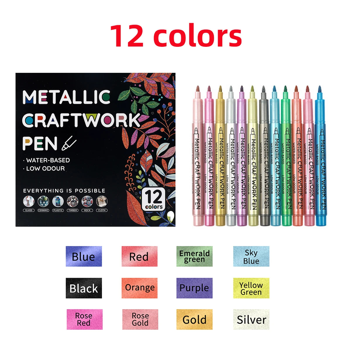 Metallic Markers Pens12/24/36 Colors Art Painting Pen for Wood Canvas Stone Rock Painting Glass Ceramic Surfaces DIY Crafts