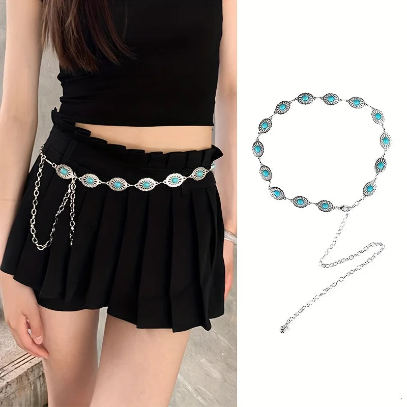 New Hollow Bohemian Style Waist Chain, Fashionable Adjustable Metal Jewelry Women Party Ethnic Vintage Belt Decoration.