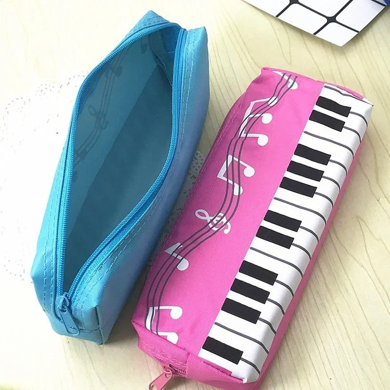 Classic Music-Themed Pencil Bag Piano Score Note Pattern Student Stationery Bag Zipper Handle Large Capacity Pencil Cases