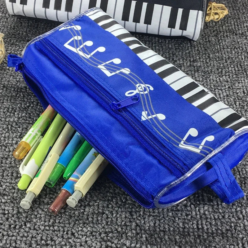 Classic Music-Themed Pencil Bag Piano Score Note Pattern Student Stationery Bag Zipper Handle Large Capacity Pencil Cases